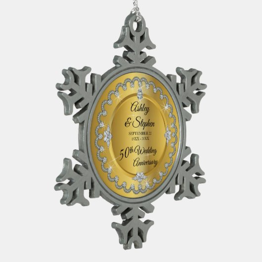 エレガント金ゴールドダイヤ50結婚周年記念 スノーフレークピューターオーナメント (左)