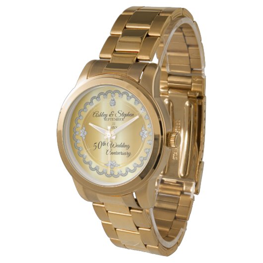 エレガント金ゴールドダイヤ50結婚周年記念 腕時計 (アングル)