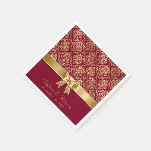 エレガント金ゴールドダマスク結婚オン・ブルゴーニュ スタンダードカクテルナプキン (角)