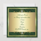 エレガント金ゴールドダークグリーンシルク/サテン招待状温度 招待状 (裏面)