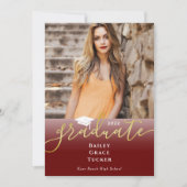 エレガント金ゴールドダークレッド写真卒業招待状 招待状 (正面)