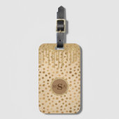 エレガント金ゴールドチエきらきら光るタRhinestonesモモモグラム ラゲッジタグ (正面縦)