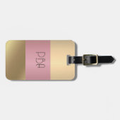 エレガント金ゴールドチョッパーピンク金属モノグラム名 ラゲッジタグ (正面横)