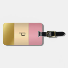 エレガント金ゴールドチョッパーピンク金属モノグラム名 ラゲッジタグ