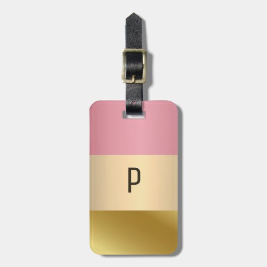 エレガント金ゴールドチョッパーピンク金属モノグラム名 ラゲッジタグ (正面縦)