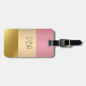エレガント金ゴールドチョッパーピンク金属モノグラム名 ラゲッジタグ (正面横)