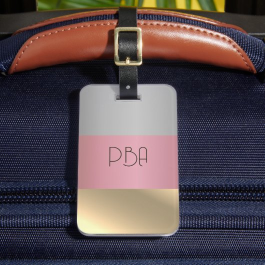 エレガント金ゴールドチョッパーピンク金属モノグラム名 ラゲッジタグ (正面インサイチュ2)