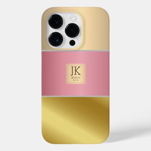 エレガント金ゴールドチョッパーピンク金属モノグラム名 Case-Mate iPhoneケース (裏面)