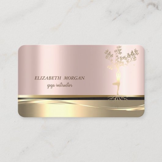 エレガント金ゴールドツリーガールシルエットバラ金ゴールド 名刺 (正面)