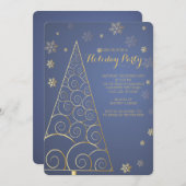 エレガント金ゴールドツリークリスマスパーティの招待状 招待状 (正面/裏面)