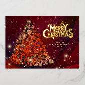 エレガント金ゴールドツリースクリプトメリークリスマス 箔シーズンカード (正面)