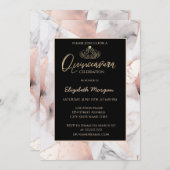 エレガント金ゴールドティアラ、バラ金ゴールド幾何大理石 招待状 (正面/裏面)