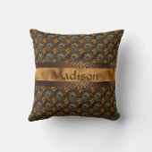 エレガント金ゴールドティール（緑がかった色）ピークパーソナライズされた名 クッション (裏面)