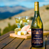 エレガント金ゴールドデマスモノグラムのク王室のブルー ワインラベル