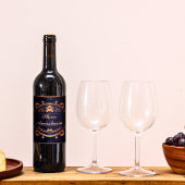 エレガント金ゴールドデマスモノグラムのク王室のブルー ワインラベル