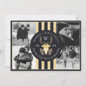 エレガント金ゴールドトナカイモノグラム結婚クレストの写真 シーズンカード (正面)