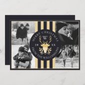 エレガント金ゴールドトナカイモノグラム結婚クレストの写真 シーズンカード (正面/裏面)