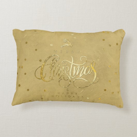 エレガント金ゴールドトナカイ金ゴールド文字クリスマス アクセントクッション (裏面)