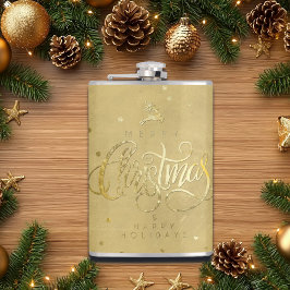 エレガント金ゴールドトナカイ金ゴールド文字クリスマス フラスク