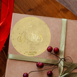 エレガント金ゴールドトナカイ金ゴールド文字クリスマス ラウンドシール