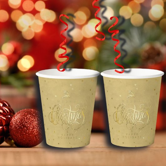 エレガント金ゴールドトナカイ金ゴールド文字クリスマス 紙コップ