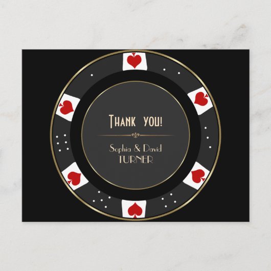 エレガント金ゴールドトランプのポーカーチップ結婚の感謝 ポストカード (正面)