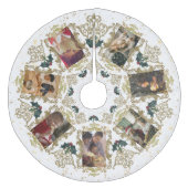 エレガント金ゴールドトリムファミリークリスマスフォトコラージュ フリース ツリースカート (正面)