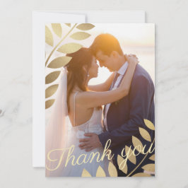エレガント金ゴールドトロピ葉カル写真結婚の サンキューカード