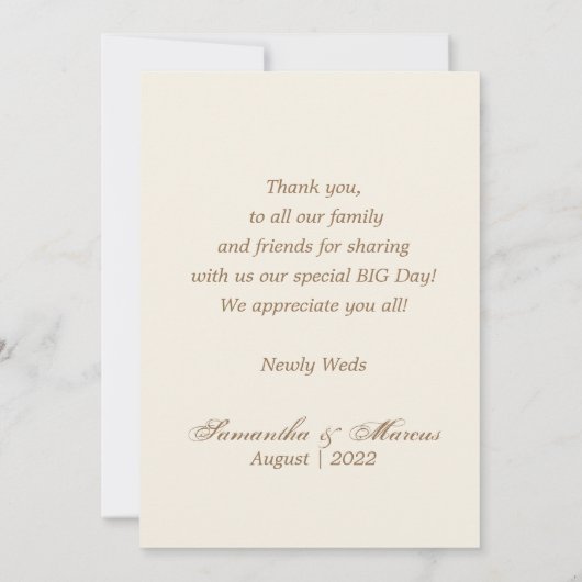 エレガント金ゴールドトロピ葉カル写真結婚の サンキューカード (裏面)