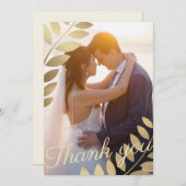エレガント金ゴールドトロピ葉カル写真結婚の サンキューカード (正面/裏面)