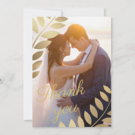 エレガント金ゴールドトロピ葉カル写真結婚の サンキューカード