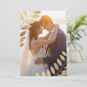 エレガント金ゴールドトロピ葉カル写真結婚の サンキューカード (スタンド正面)