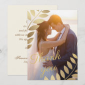 エレガント金ゴールドトロピ葉カル写真結婚の サンキューカード (正面/裏面)