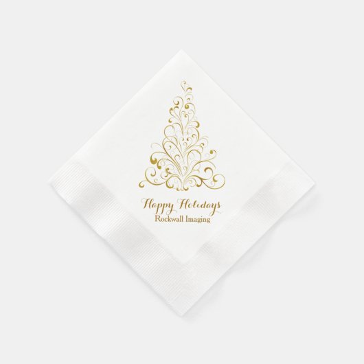 エレガント金ゴールドトーンツリ企業のーホリデーナプキンス 縁ありカクテルナプキン (角)