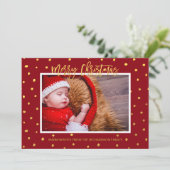 エレガント金ゴールドドット赤メリークリスマスカスタム写真 シーズンカード (スタンド正面)