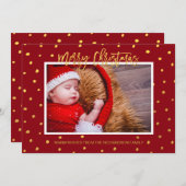 エレガント金ゴールドドット赤メリークリスマスカスタム写真 シーズンカード (正面/裏面)
