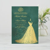 エレガント金ゴールドドレスグリーンイスラム結婚教徒 招待状 (スタンド正面)