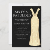 エレガント金ゴールドドレスブラック60thバースデーパーティー 招待状 (正面)