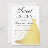 エレガント金ゴールドドレスSweet sixteen16誕生日 招待状 (正面)