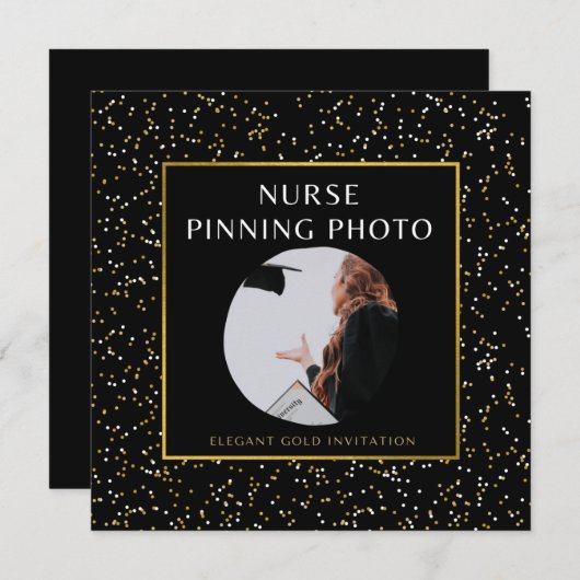 エレガント金ゴールドナースピン留め脳写真 招待状 (正面/裏面)