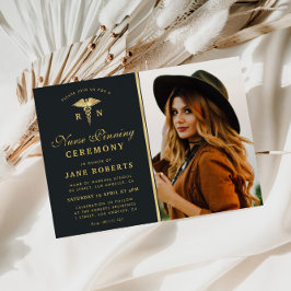 エレガント金ゴールドナースピン留め記念写真 招待状