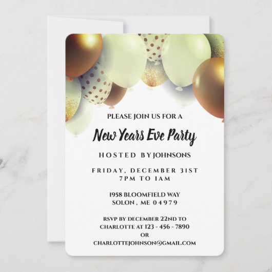 エレガント金ゴールドニューイヴパーティの招待状 招待状 (正面)