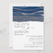 エレガント金ゴールドネイビーブルービーウォーターカラー結婚ズ 招待状 (正面)