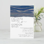 エレガント金ゴールドネイビーブルービーウォーターカラー結婚ズ 招待状 (スタンド正面)