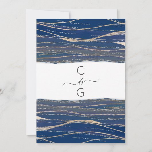 エレガント金ゴールドネイビーブルービーウォーターカラー結婚ズ 招待状 (裏面)