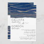 エレガント金ゴールドネイビーブルービーウォーターカラー結婚ズ 招待状 (正面/裏面)