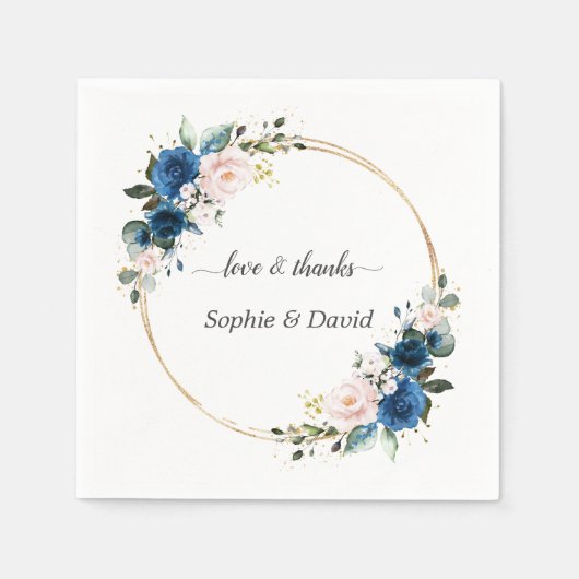 エレガント金ゴールドネイビーブルーピンク花開花結婚ズ スタンダードカクテルナプキン (正面)