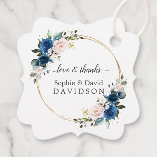 エレガント金ゴールドネイビーブルーピンク花開花結婚ズ フェイバータグ (裏面)