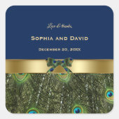 エレガント金ゴールドネイビーブルーピーコックフェザー結婚ズ スクエアシール (正面)