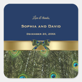 エレガント金ゴールドネイビーブルーピーコックフェザー結婚ズ スクエアシール